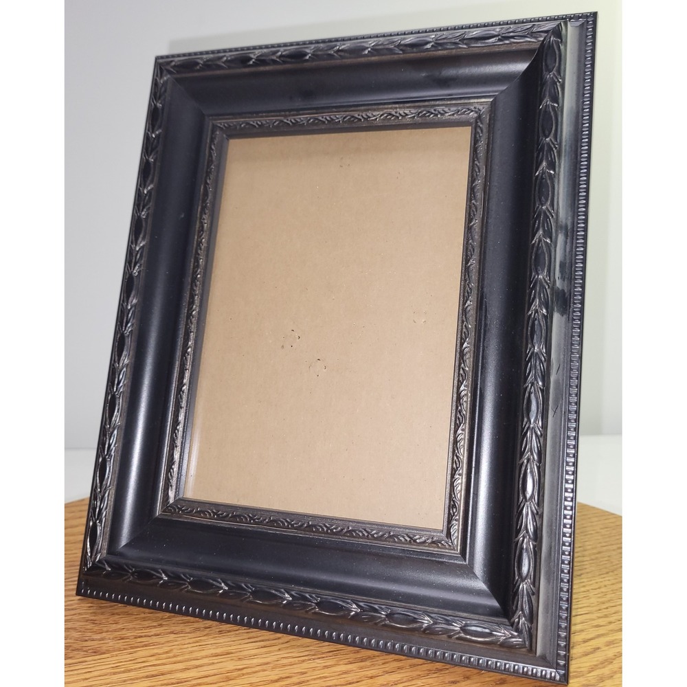 Picture Frame Black Silver Leaf Embossed 5x7 Tabletop Wall Mount
